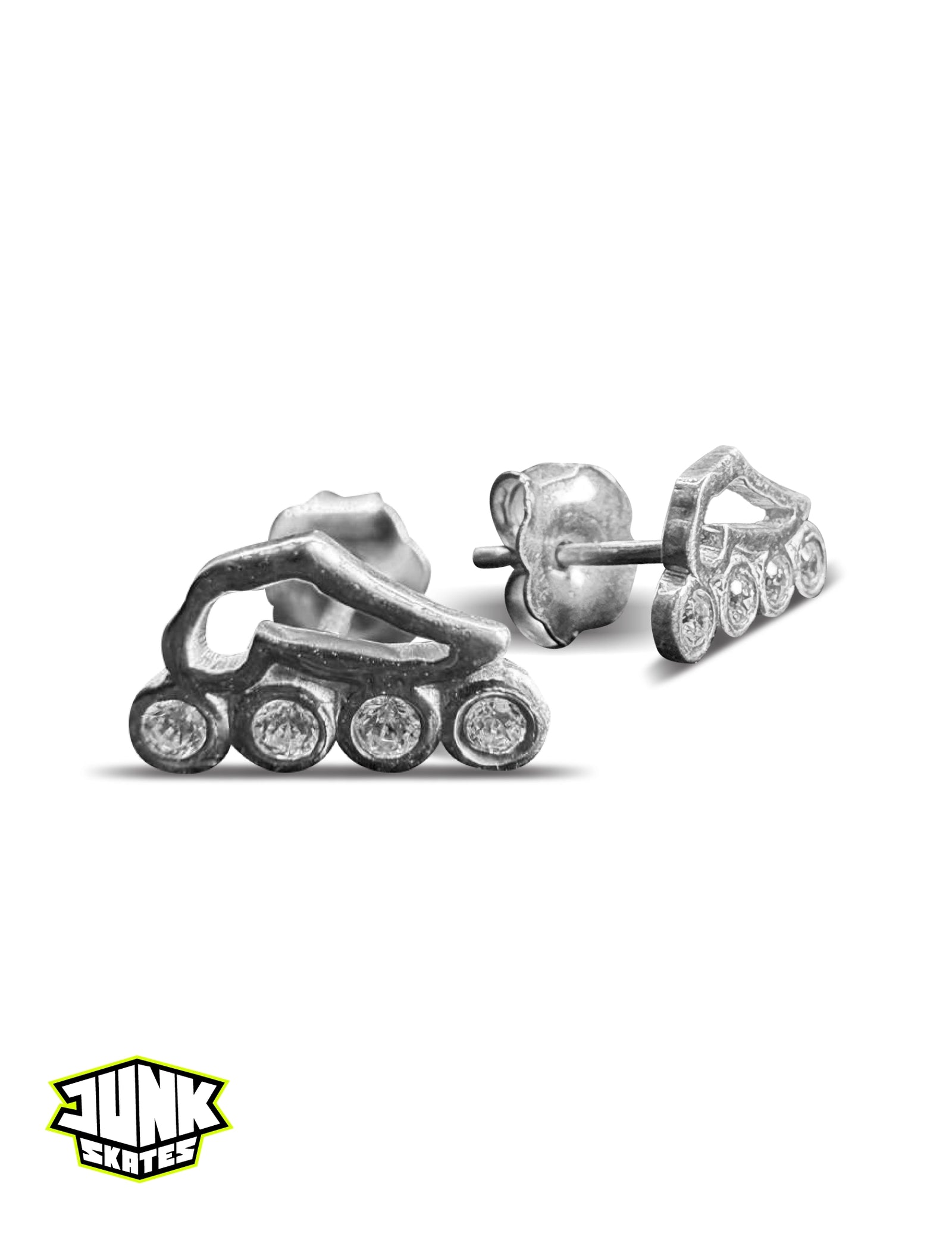 Inline Skate Stud Earrings with CZ Wheel Stones