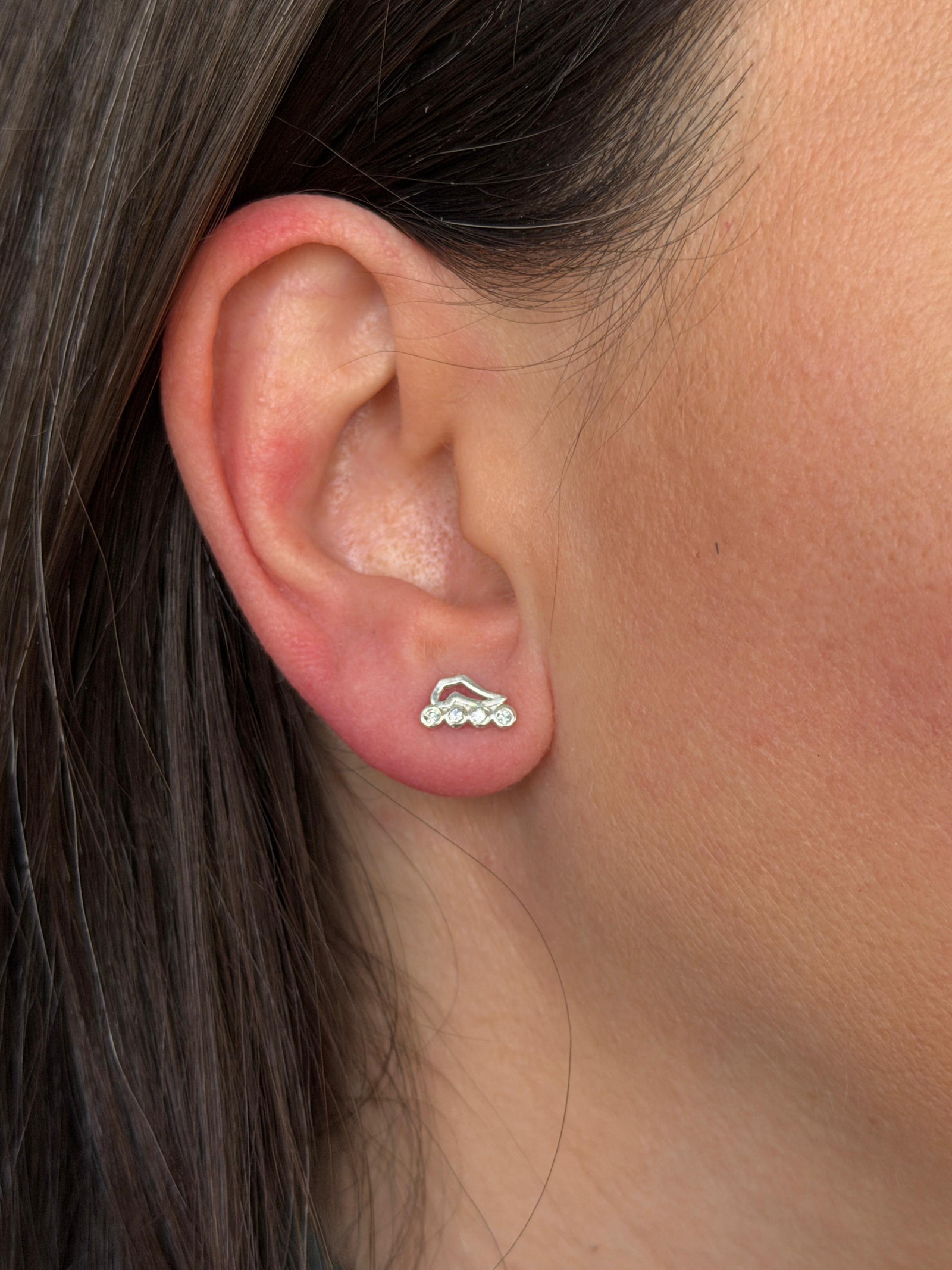 Inline Skate Stud Earrings with CZ Wheel Stones